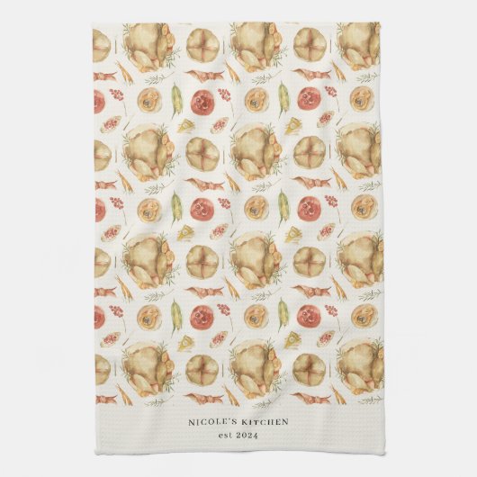 水の色エレガント秋の秋七面鳥感謝祭 キッチンタオル (縦)