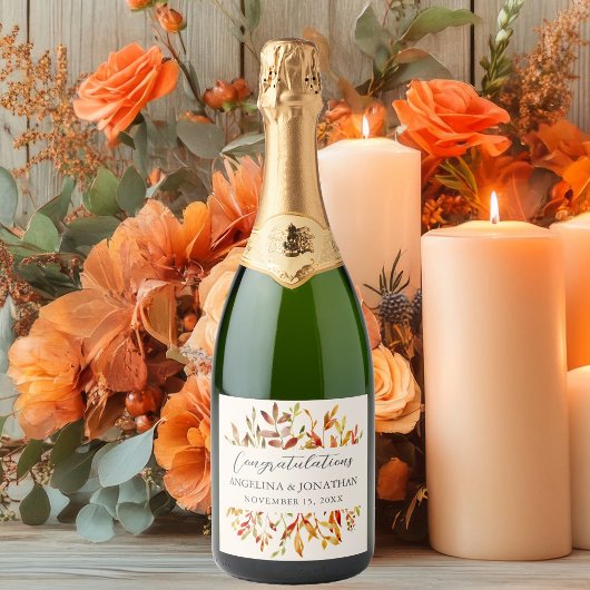 水の色エレガント紅葉カスタムウェディング スパークリングワインラベル