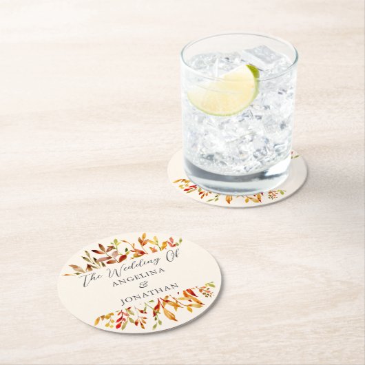 水の色エレガント紅葉カスタムウェディング ラウンドペーパーコースター (インサイチュ)