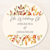 水の色エレガント紅葉カスタムウェディング ラウンドペーパーコースター (正面)