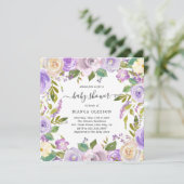 水の色エレガント紫フローラ女の子ベビーシャワー 招待状 (スタンド正面)
