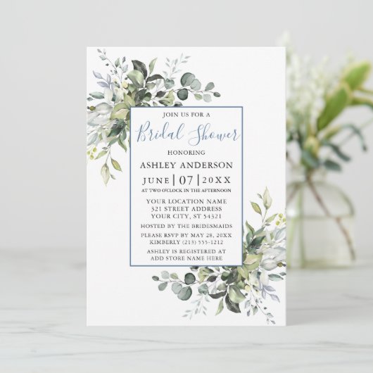 水の色エレガント緑のシャワーほこりっぽい青 招待状 (スタンド正面)