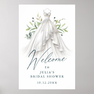 水の色エレガント緑のブライダルシャワーへようこそ ポスター