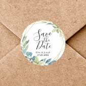 水の色エレガント緑の結婚式の日付を保存 ラウンドシール