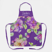 水の色エレガント花模様のパーソナライズ名 エプロン (正面)