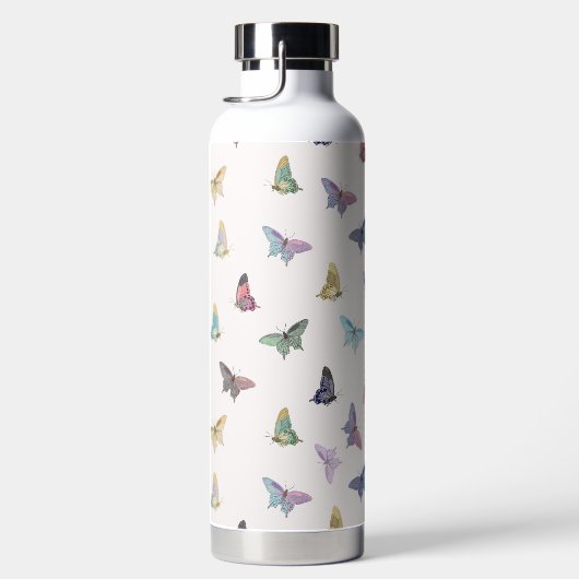 水の色エレガント蝶の美しいデザイン ウォーターボトル (右面)
