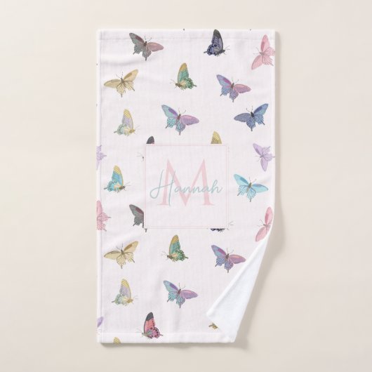 水の色エレガント蝶の美しいデザイン バスタオルセット (ハンドタオル)