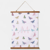 水の色エレガント蝶の美しいデザイン 吊り下げ型タペストリー (正面)