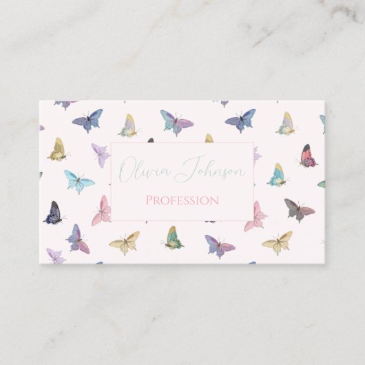 水の色エレガント蝶の美しいデザイン 名刺 (正面)