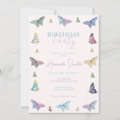 水の色エレガント蝶の美しいデザイン 招待状 (正面)