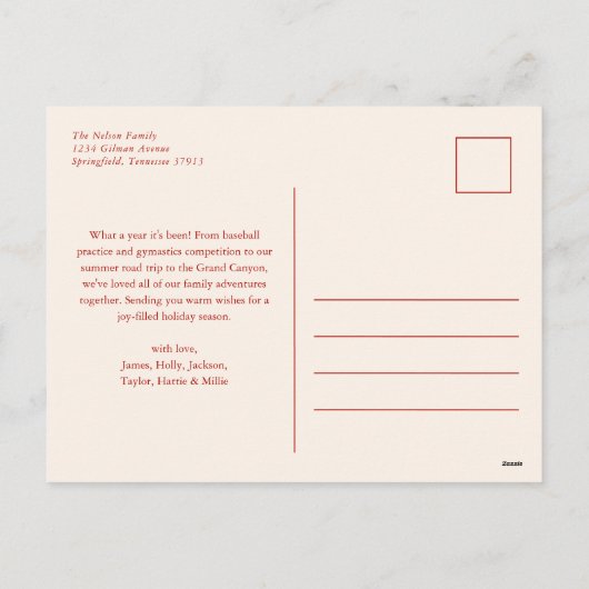 水の色エレガント赤い弓クリスマスフォト シーズンポストカード (裏面)