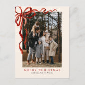 水の色エレガント赤い弓クリスマスフォト シーズンポストカード (正面)