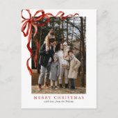 水の色エレガント赤い弓クリスマスフォト シーズンポストカード (正面)