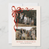 水の色エレガント赤い弓クリスマスフォーフォト シーズンカード (正面)