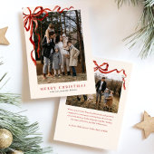 水の色エレガント赤い弓クリスマス2枚の写真 シーズンカード