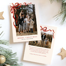 水の色エレガント赤い弓クリスマス2枚の写真 シーズンカード