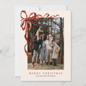 水の色エレガント赤い弓クリスマス2枚の写真 シーズンカード (正面)