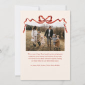 水の色エレガント赤い弓クリスマス2枚の写真 シーズンカード (裏面)