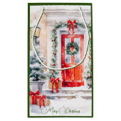 水の色エレガント赤ドアのクリスマス スモールペーパーバッグ (裏面)