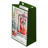 水の色エレガント赤ドアのクリスマス スモールペーパーバッグ (正面アングル)