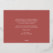 水の色エレガント赤ポインセティアスメリークリスマス 箔シーズンカード (裏面)