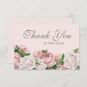 水の色エレガント赤面ピンクのバラありがとう サンキューカード (正面/裏面)
