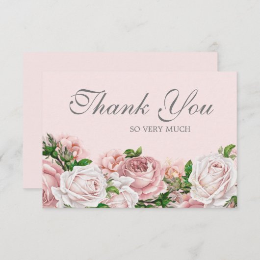 水の色エレガント赤面ピンクのバラありがとう サンキューカード