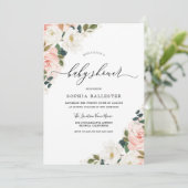 水の色エレガント赤面フローラ葉ベビーシャワー 招待状 (スタンド正面)
