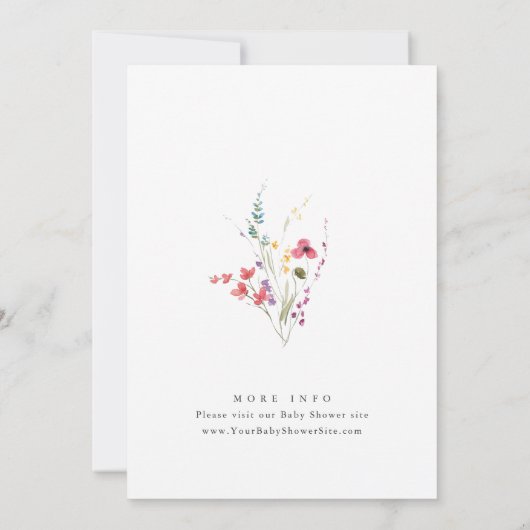 水の色エレガント野生の花赤ちゃんシャワー 招待状 (裏面)