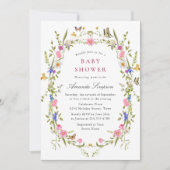 水の色エレガント野生の花赤ちゃんシャワー 招待状 (正面)