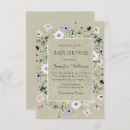 水の色エレガント野花の緑の赤ちゃんシャワー 招待状