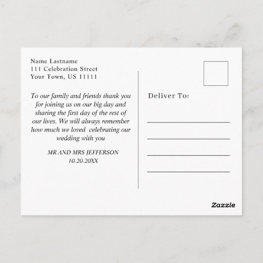 水の色エレガント霧の森ありがとう写真 ポストカード (裏面)