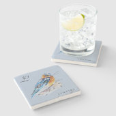 水の色エレガントBluebirdパーソナライズ ストーンコースター (横)