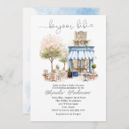 水の色エレガントbonjoor bebeベビーシャワー 招待状