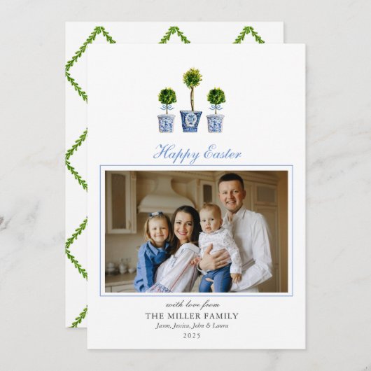水の色エレガントtopiariesイースター家族の写真 シーズンカード (正面/裏面)