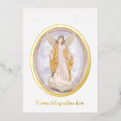 水の色エンジェルとベビーイエスカスタムクリスマス 箔シーズンカード (正面)