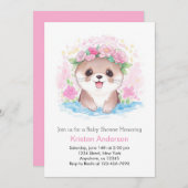 水の色オッターのチャームガールベビーシャワー 招待状 (正面/裏面)