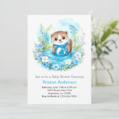 水の色オッターの魅惑オアシスボーイ赤ちゃんシャワー 招待状 (スタンド正面)