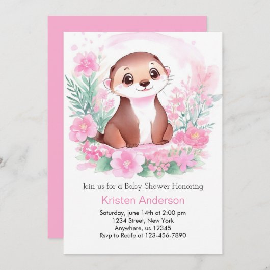 水の色オッタードリームスケープ女の子ベビーシャワー 招待状 (正面/裏面)