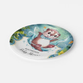 水の色オッターベビーシャワー ペーパープレート (アングル)