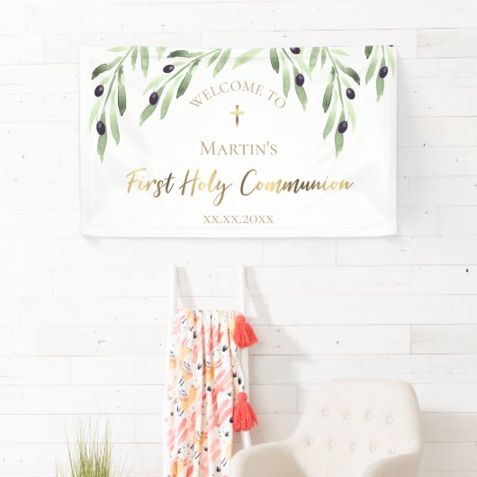 水の色オリーブの緑の最初の聖餐会 横断幕 (インサイチュ)