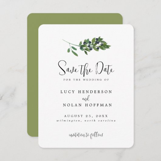 水の色オリーブ果樹園の日付を保存 セーブザデート (正面/裏面)