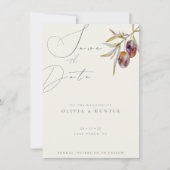 水の色オリーブ枝ウェディング日付カードを保存 (正面)