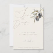 水の色オリーブ枝ウェディング日付カードを保存 (正面)