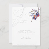 水の色オリーブ枝ウェディング日付カードを保存 (正面)