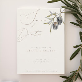 水の色オリーブ枝ウェディング日付カードを保存