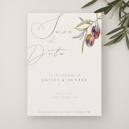 水の色オリーブ枝ウェディング日付カードを保存