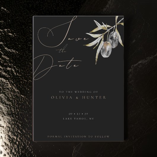 水の色オリーブ枝ウェディング日付カードを保存