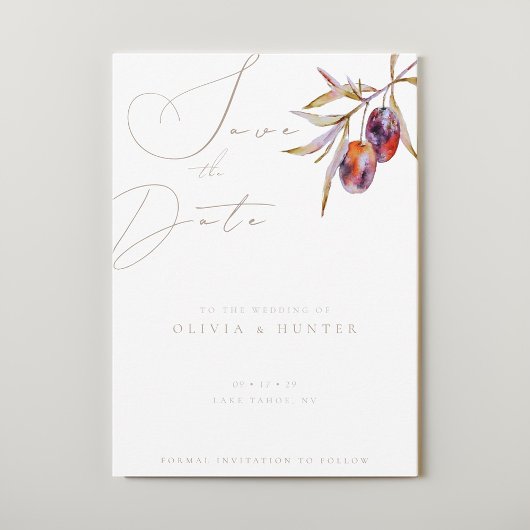 水の色オリーブ枝ウェディング日付カードを保存