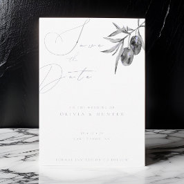 水の色オリーブ枝ウェディング日付カードを保存